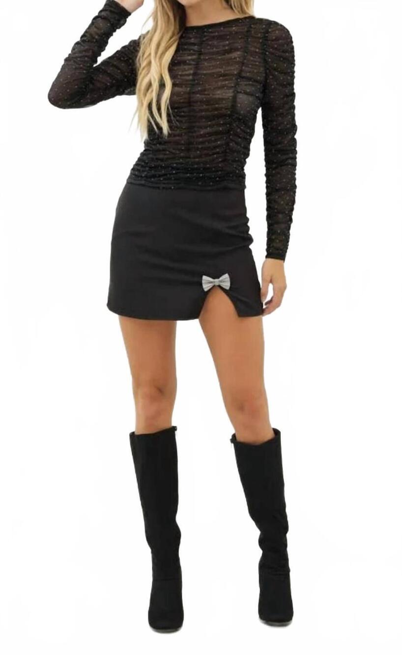 NEW ITEM DITTO mini skirt with rhinestone bow detail in black